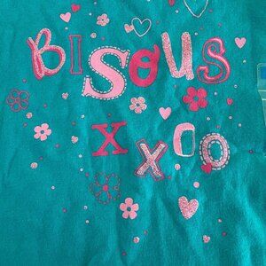 Valentine's Day Kisses Bisous Bodysuit T-shirt Baby 6-9 months Teal Pink XoXo